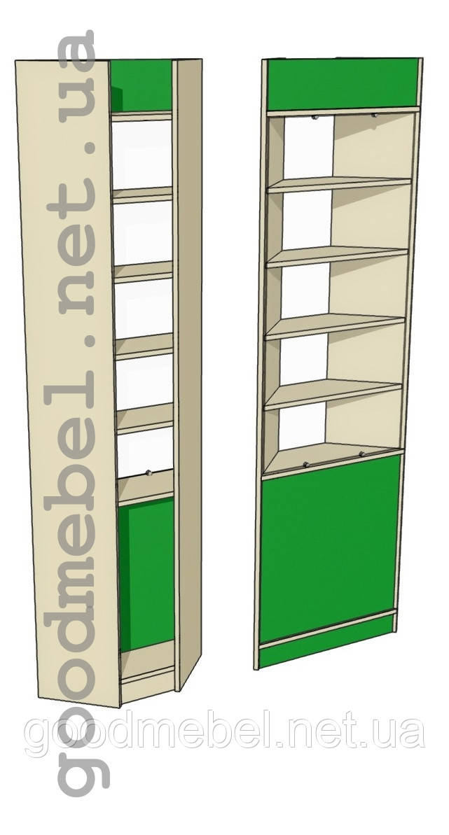 Кутова вітрина для аптеки (кут зовнішній), аптечні меблі, обладнання В-06
