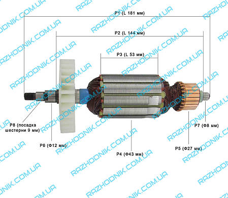 Якорь на болгарку Інтерскол УШМ-150/1300, фото 3