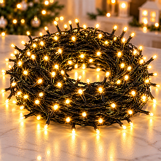 Гирлянда-нить 50 м, 500 LED, черный ПВХ-провод Теплый белый / Гирлянда мерцающий свет, разноцветная, 220 В/LED-декор
