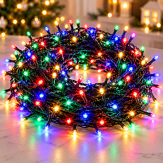 Гирлянда-нить 50 м, 500 LED, черный ПВХ-провод Мульти / Гирлянда мерцающий свет, разноцветная, 220 В/LED-декор