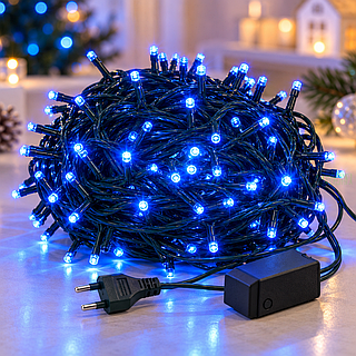 Гирлянда-нить 380 LED, синий свет / Гирлянда Xmas зеленый провод / LED-декор 220В