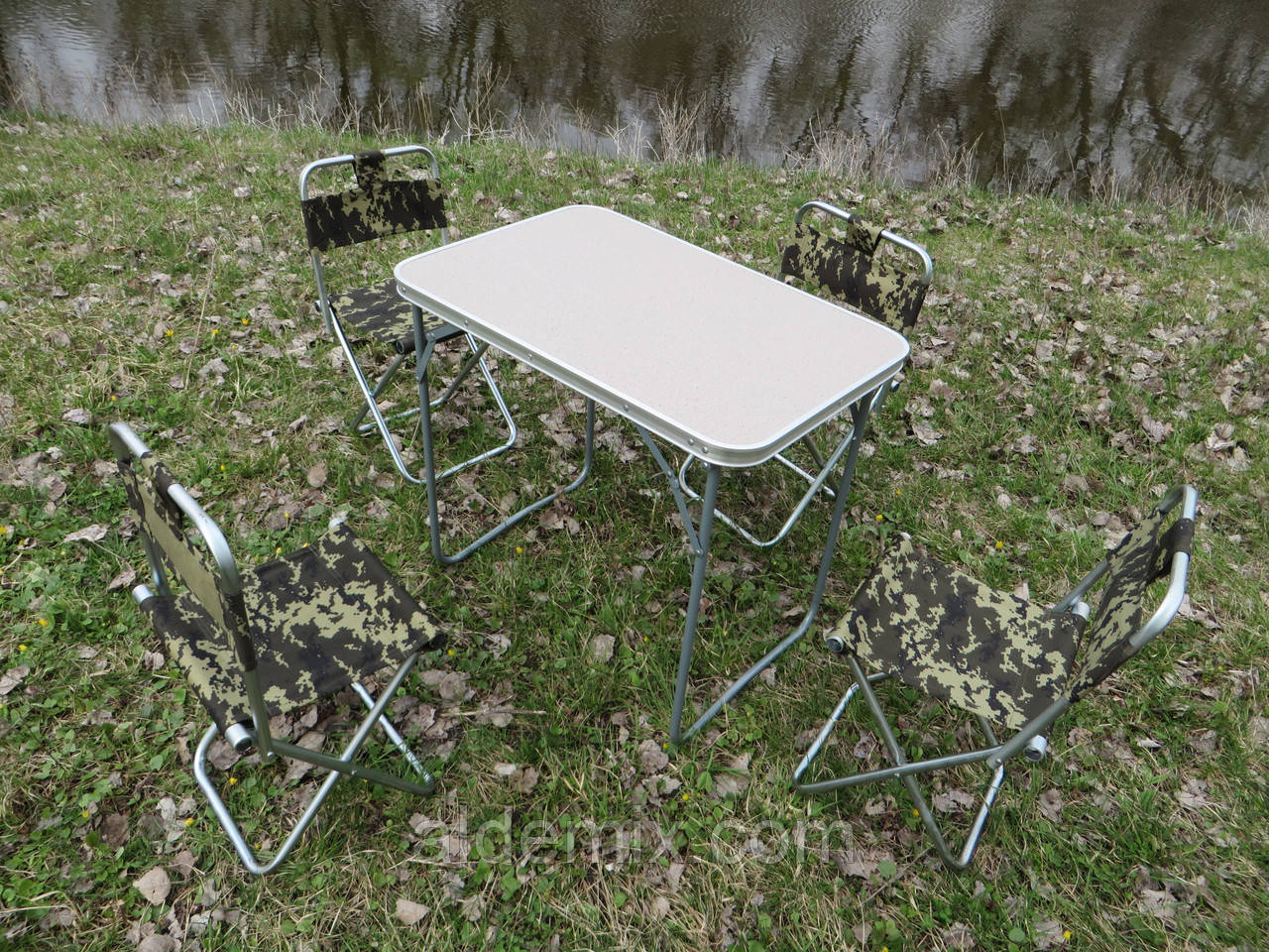 Складаний набір "Кемпінг K1+4" (стіл + 4 стільці). Розбірний стіл і стільці зі спинкою. Набір туристичних меблів
