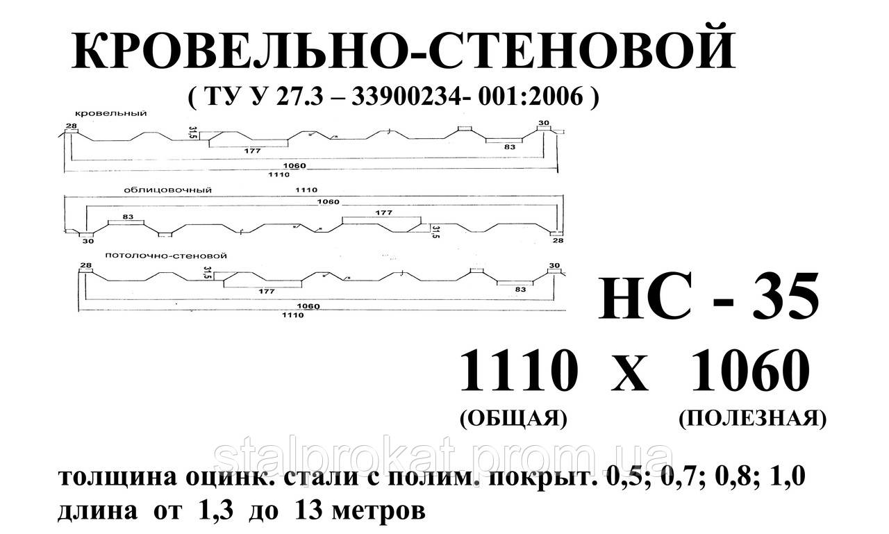 Профнастил оцинкованный НС 35 0.7мм - фото 1 - id-p247537133