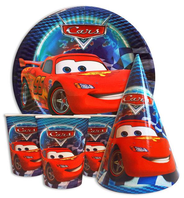Набір для дитячого дня народження " Тачки" Тарілки — 10 шт. Стаканчики — 10 шт. Ковпачки — 10 шт., фото 1