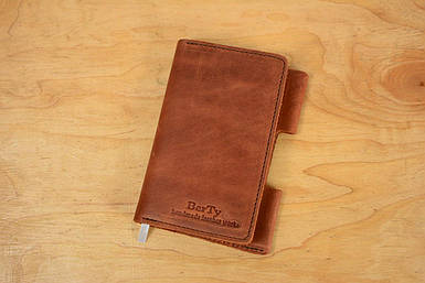 Обкладинка для блокноту А6 з натуральної шкіри колір Коньяк