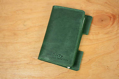 Обкладинка для блокноту А6 з натуральної шкіри колір Зелений