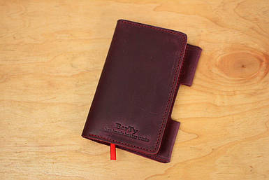 Обкладинка для блокноту А6 з натуральної шкіри колір Бордо