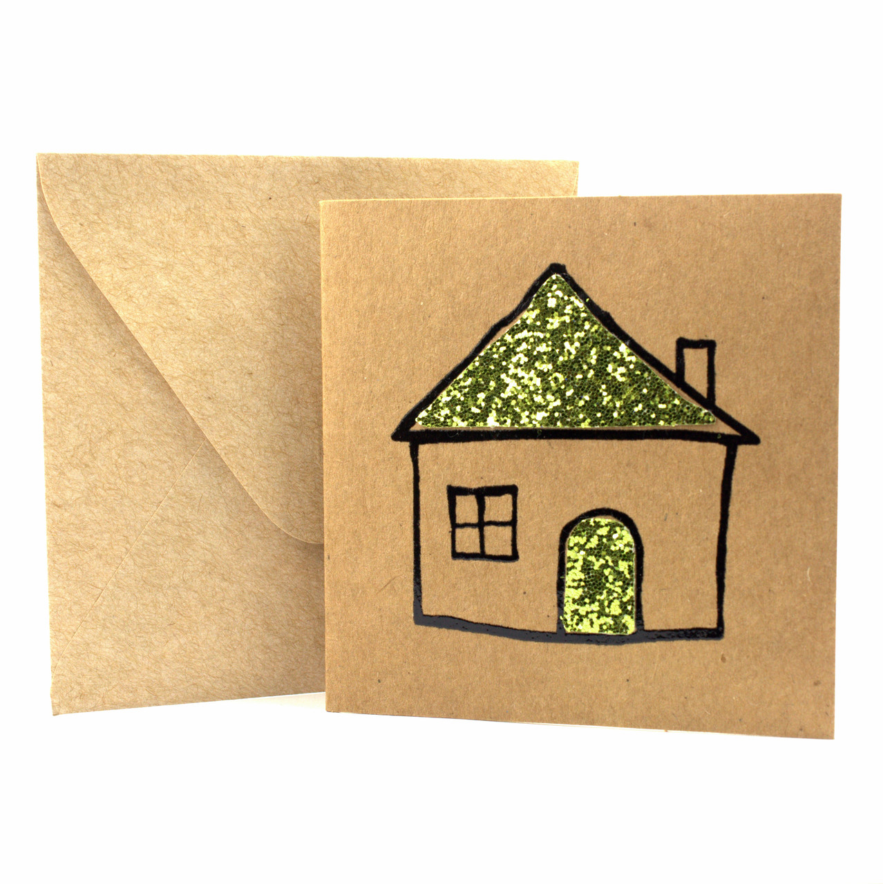 Листівка "Домік" з крафт картону декорована блискітками + конверт