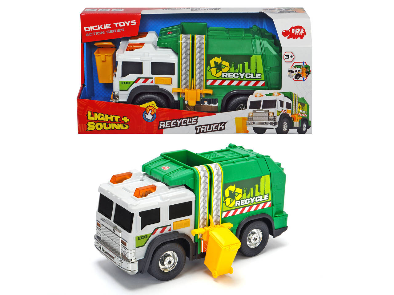 

Машинка Dickie Toys Мусоровоз с баком со световыми и звуковыми эффектами (3306006)