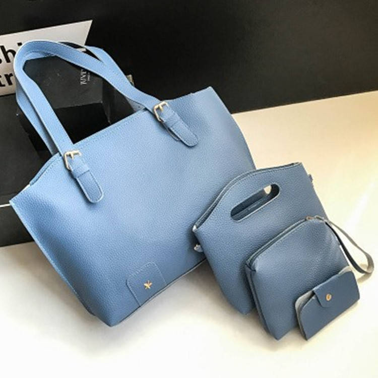 

Женская сумка в наборе + мини сумочка голубая 4в1 экокожа, Голубой