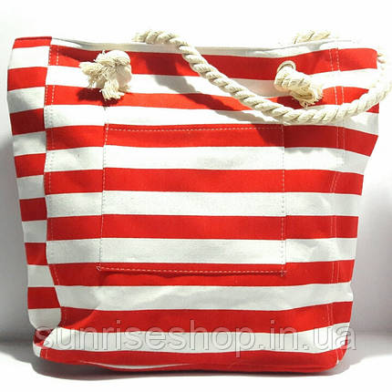 Пляжна сумка текстильна літня червона смуга, фото 2