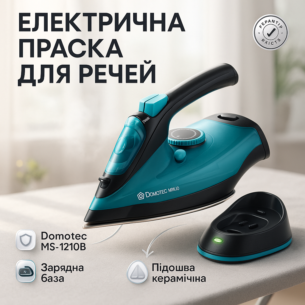 Праска бездротова із зарядною базою та вертикальним відпарюванням Domotec MS-1210В 2400Вт MG-64, фото 1