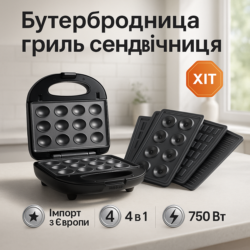Сендвичница вафельница гриль 4 в 1 MAGIO 4в1 MG-379 750Вт, Мультимейкер сэндвичница, Мощная вафельница JQ-32, фото 1
