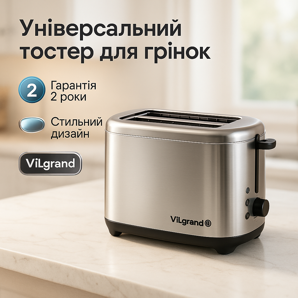 Тостер хороший у подарунок ViLgrand, Тостер електричний потужний для 2 грінок XG-18, фото 1