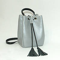 Жіноча сумка шкіряна 25 сріблястий флотар з чорним