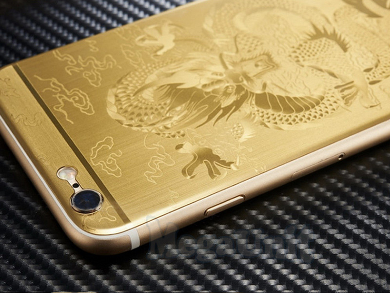 Защитное стекло 2в1 (экран + задняя панель) с рисунком для iPhone 6/6S Дракон, золотой - фото 3 - id-p530624192