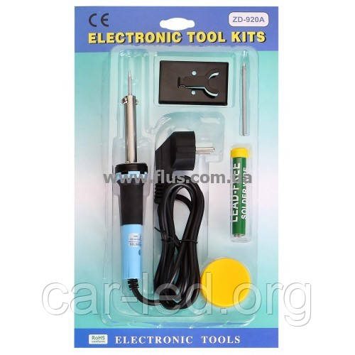 Набір для паяння (паяльник 30 Вт) + підставка + припій, змінне жало) під блістером ZD-920A., фото 1