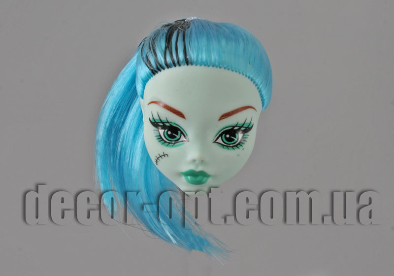 Голова бірюзової ляльки Монстер Хай з блакитно-чорним волоссям 15,0 см