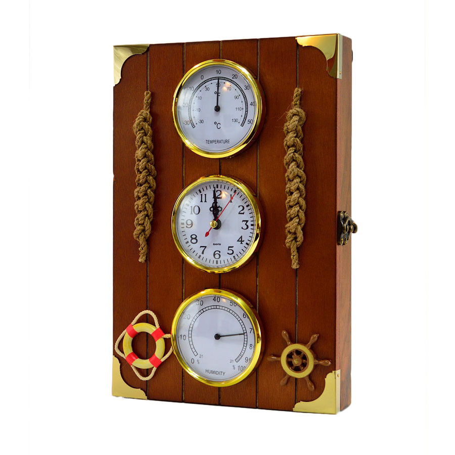 Ключниця настінна, дерев'яна -" Годинник, термометр і гігрометр ", (60126)