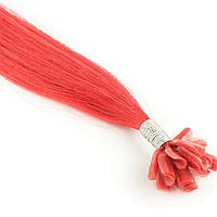 Цветная прядь натуральных волос на кератиновой капсуле для наращивания красная