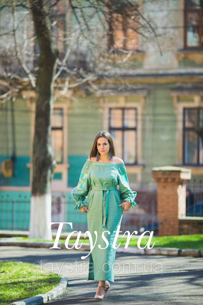 Сукня жіноча льон випускна, льон, збоку шик, вишите плаття,етно, весільне вишите плаття