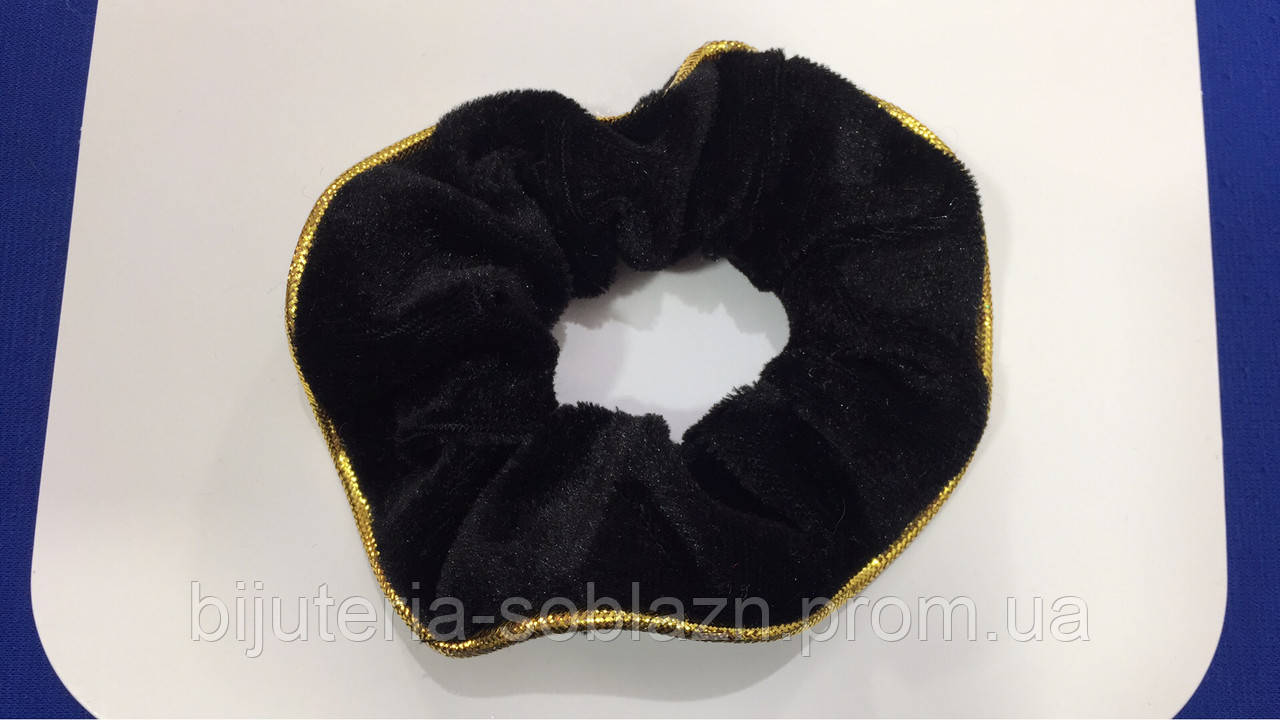 Резинка для волос черная велюровая бархатная с золотой коемкой 8 см - фото 2 - id-p530969181