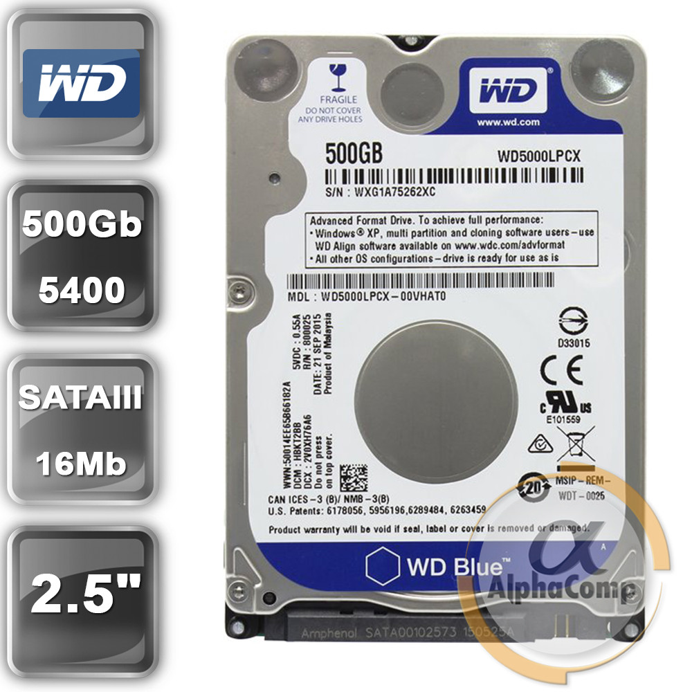 Жорсткий диск 2.5" 500 Gb WD WD5000LPCX (16Mb • 5400 • SATAIII) БВ