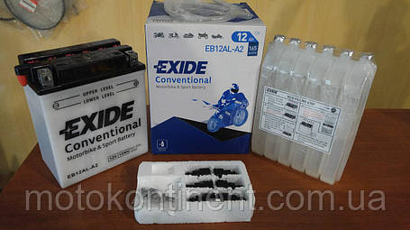 Акумулятор для мотоцикла сухозаряженный EXIDE YB12AL-A2 12AH 134X80X160, фото 1