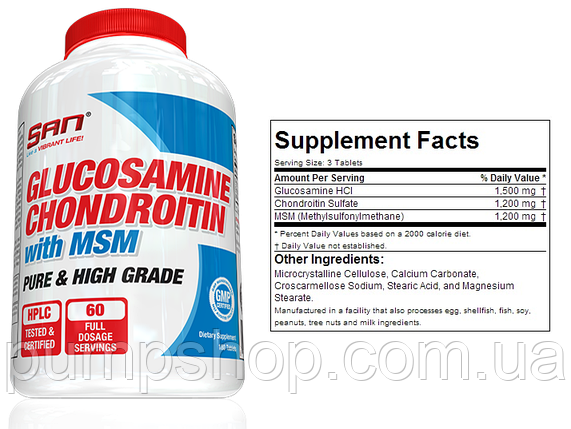 Для суглобів і зв'язок San Nutrition Glucosamine Chondroitin MSM 90 капс., фото 2