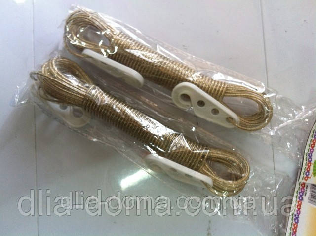 Мотузка білизняна в обплетенні 10 метрів із гачками, фото 1