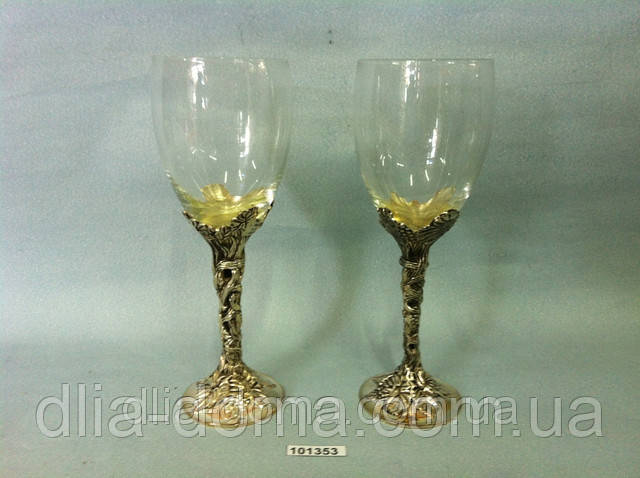 Весільні келихи  / набір 2 шт / мельхіор+скло, фото 1
