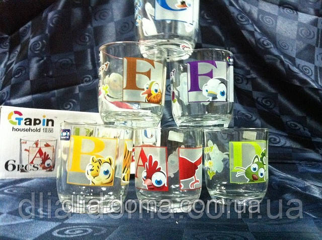 Склянки зі скла, набір 6 шт. Букви, фото 1