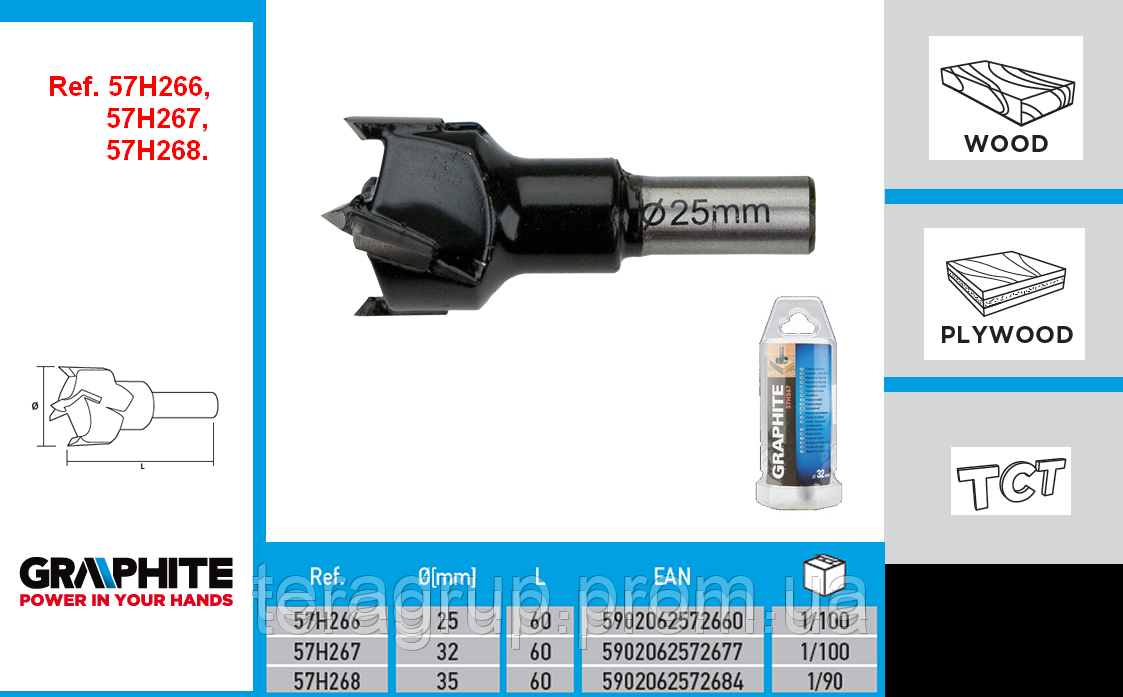Фреза профильная, GRAPHITE 57H266 - 57H267 - 57H268, Фрезы универсальные по дереву, GRAPHITE 57H246. - фото 2 - id-p15411442