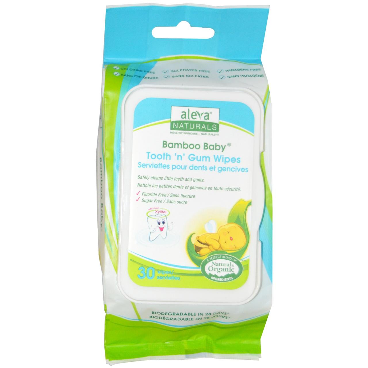 Серветки Bamboo Baby для зубів і ясен, Aleva Naturals,  30 шт,(15 x 20 см)