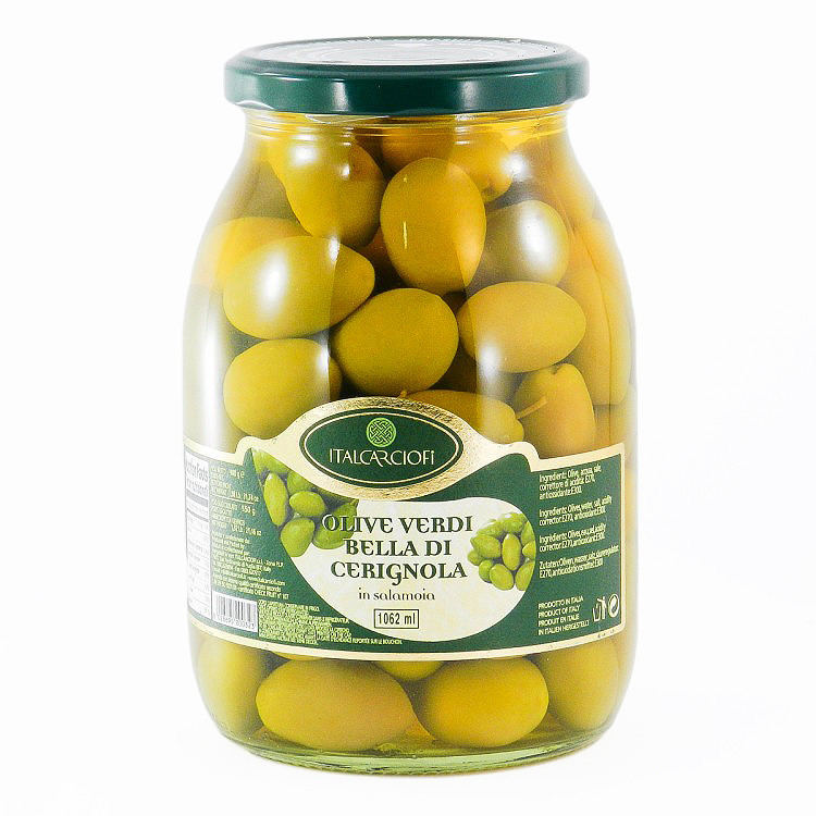 Оливки зелені гігантські "Olive Verdi Cerignola Italcarciofi", 1062 гр.