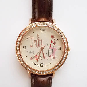 Жіночий кварцовий годинник із кристалами. Коричневий ремінець., фото 2