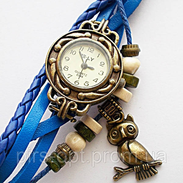 Модний годинник браслет. Синій ремінець із підвіскою.