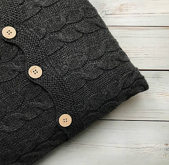 Чохол для подушки Ohaina в'язаний коси 40x40 Midnight grey