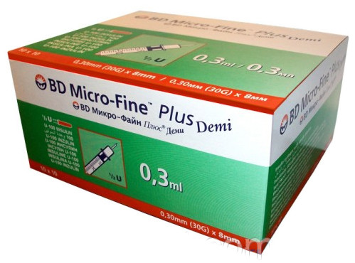 Інсуліновий Шприц BD Micro-Fine Plus Demi 0,3 мл 30G 0,30 x 8 мм U-100 (100 шт.) REF 320829