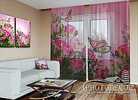 ФотоТюль "Бабочки и розовые розы" (2,5м*3,75м, на длину карниза 2,5м)