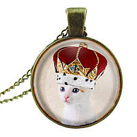 Круглий кулон жіночий із ланцюжком Кішка Королева