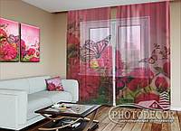 ФотоТюль "Бабочки и розовые пионы" (2,5м*6,0м, на длину карниза 4,0м)