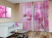 Фото тюль "Ветка розовой орхидеи" (2,5м*4,5м, на длину карниза 3,0м)