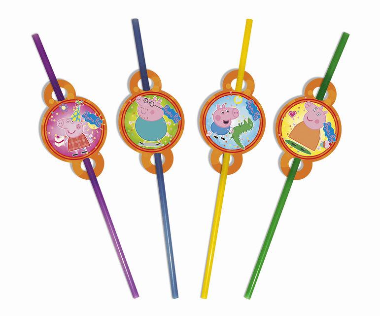 Трубочка універсальна для соків, коктейлів із гофрою дитячі в стилі "СвинкаПеппа", фото 1