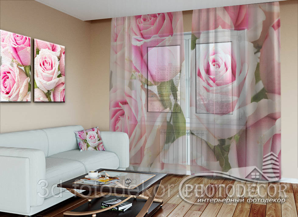 ФотоТюль "Королівські троянди" (2,5м*3,75м на довжину карниза 2,5м), фото 1