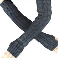 Длинные темно-серые женские митенки (перчатки без пальцев) 50 см