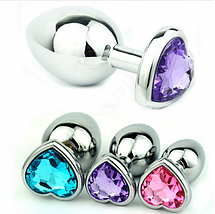 Анальна пробка М 3.4 см срібна серцем Swarovski M Love Crystal велика, фото 2