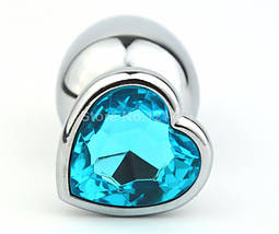 Анальна пробка 4 см велика срібло з каменем серцем Swarovski L Big Love, фото 3