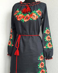 Плаття вишиванка з маками чорне