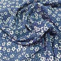 Шифон-органза з маленькими білими квіточками на синьому тлі